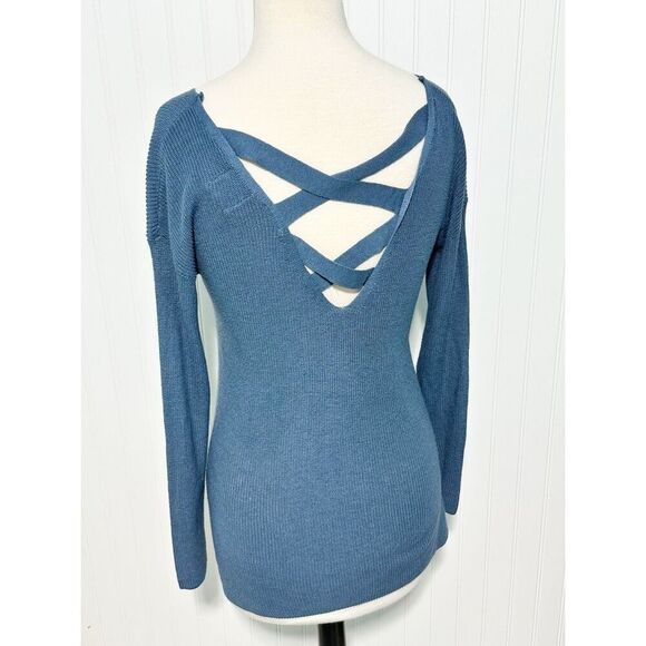 Hippie Rose Women's Long Sleeves Knit Sweater Criss Cross Back Blue Size Large - Picture 4 of 10